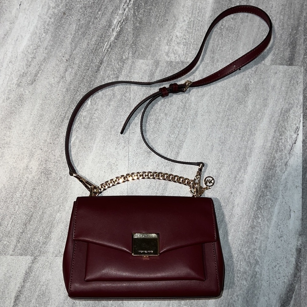Burgundy Michael Kors CrossBody bag, purse gold hardware - Picture 2 of 14